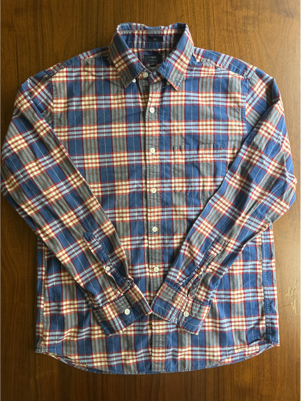 J.Crew Men's Slim Fit Summer Plaid Blue and Red Button-Down Shirt - Size M - Picture 3 of 5